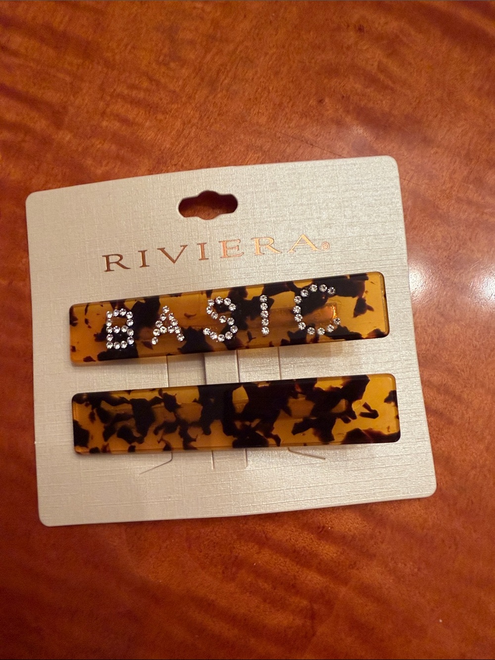 Riviera Tortoiseshell 'BASIC' Rhinestone Hair Clips - Amber & Black set of 2